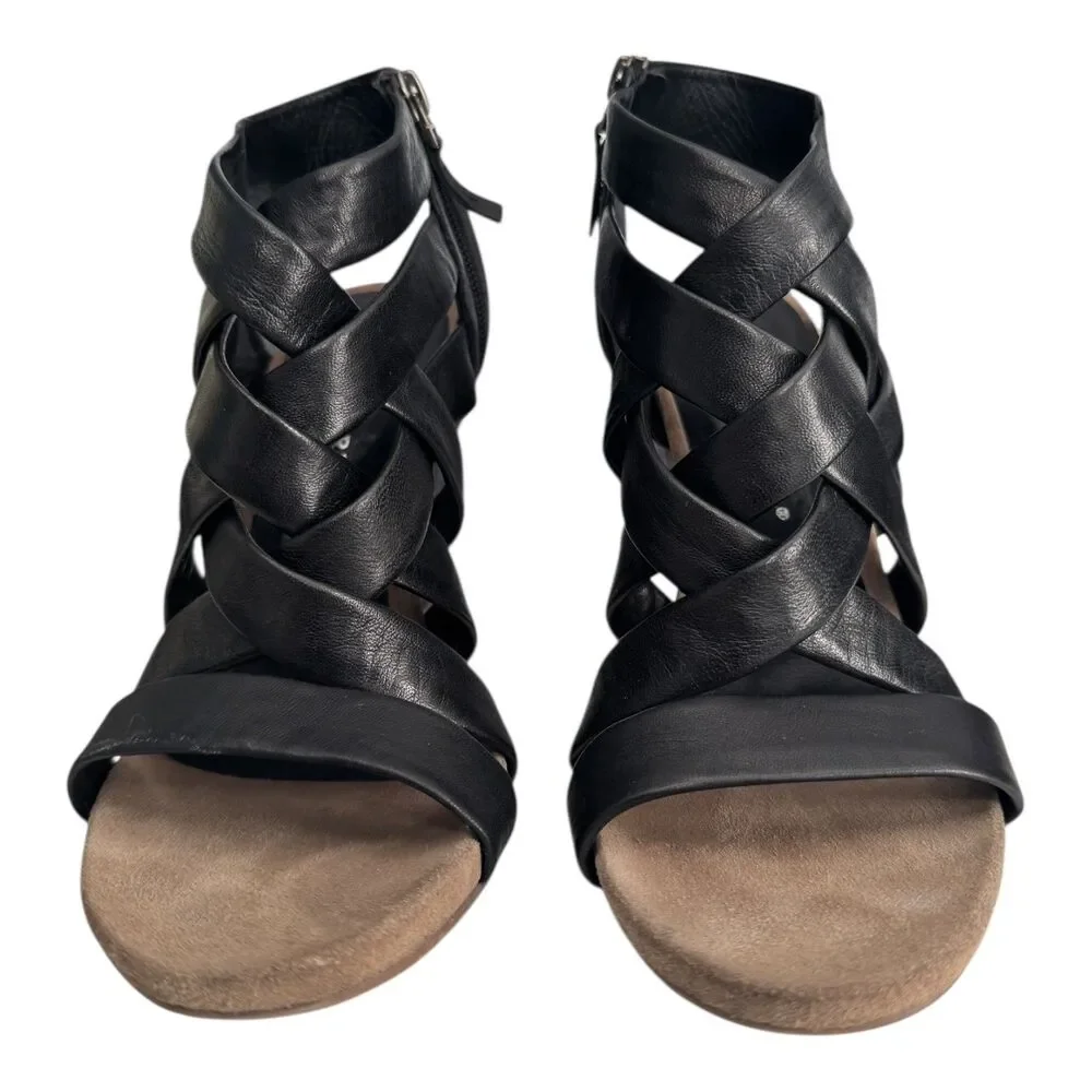 Bruno Premi Shoes Womens US 10/ 41 Black Leather Strappy Heeled Sandals Zip Back